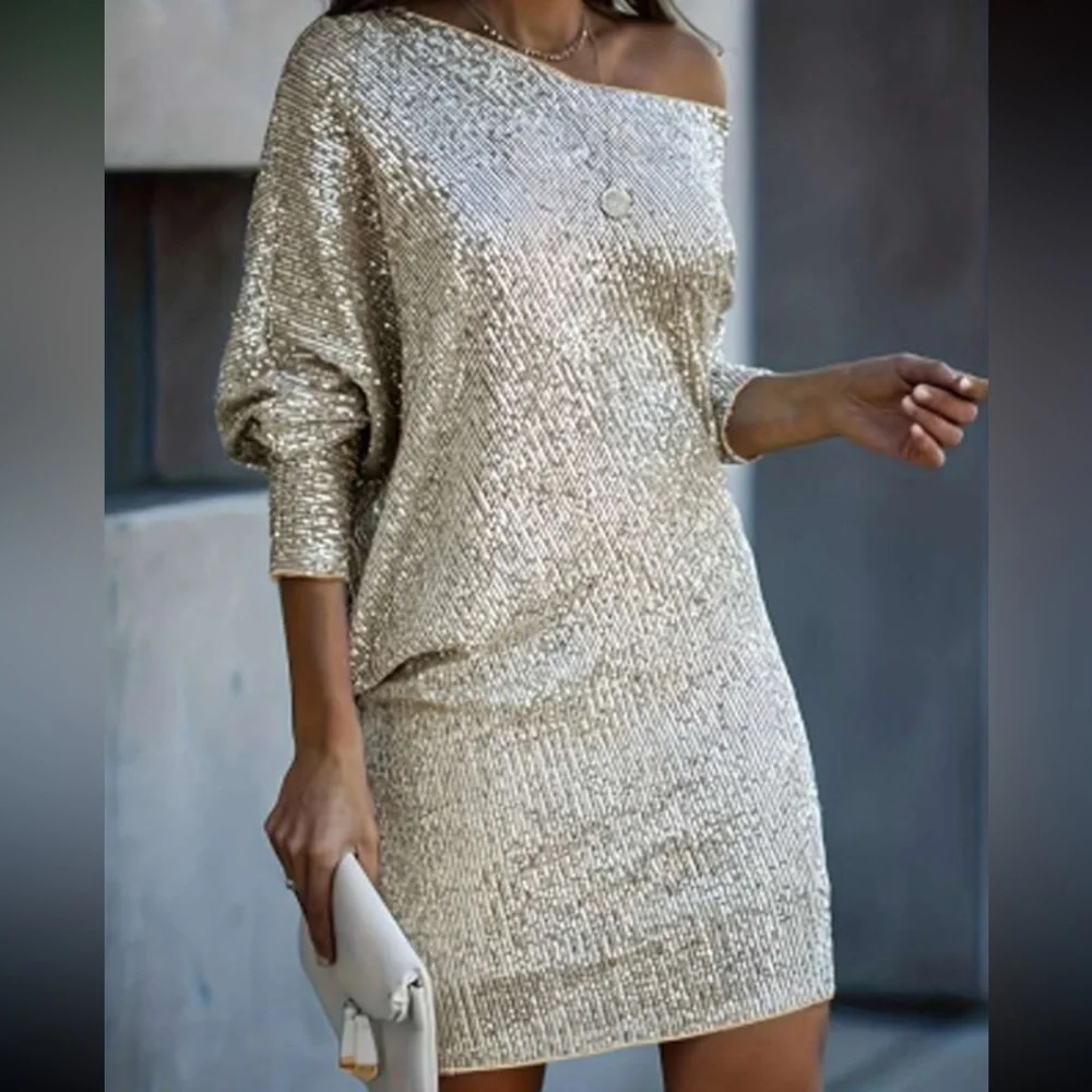 Luxe asymmetrical neck party dress - Picture 4 of 8